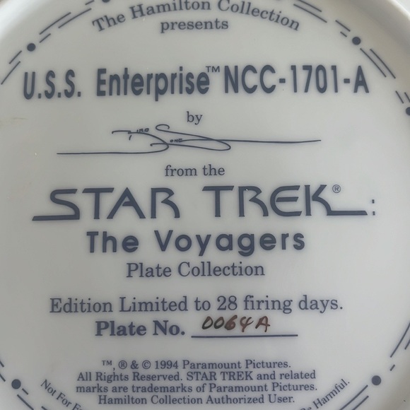 Star Trek Movie Plates USS Enterprise NCC-1701A NCC1701A - Picture 5 of 9
